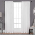 Exclusive Home RP Belgian Textured Linen Look Jacquard Sheer Rod Pocket Curtain Panel, Pair, 50x96, Winter White