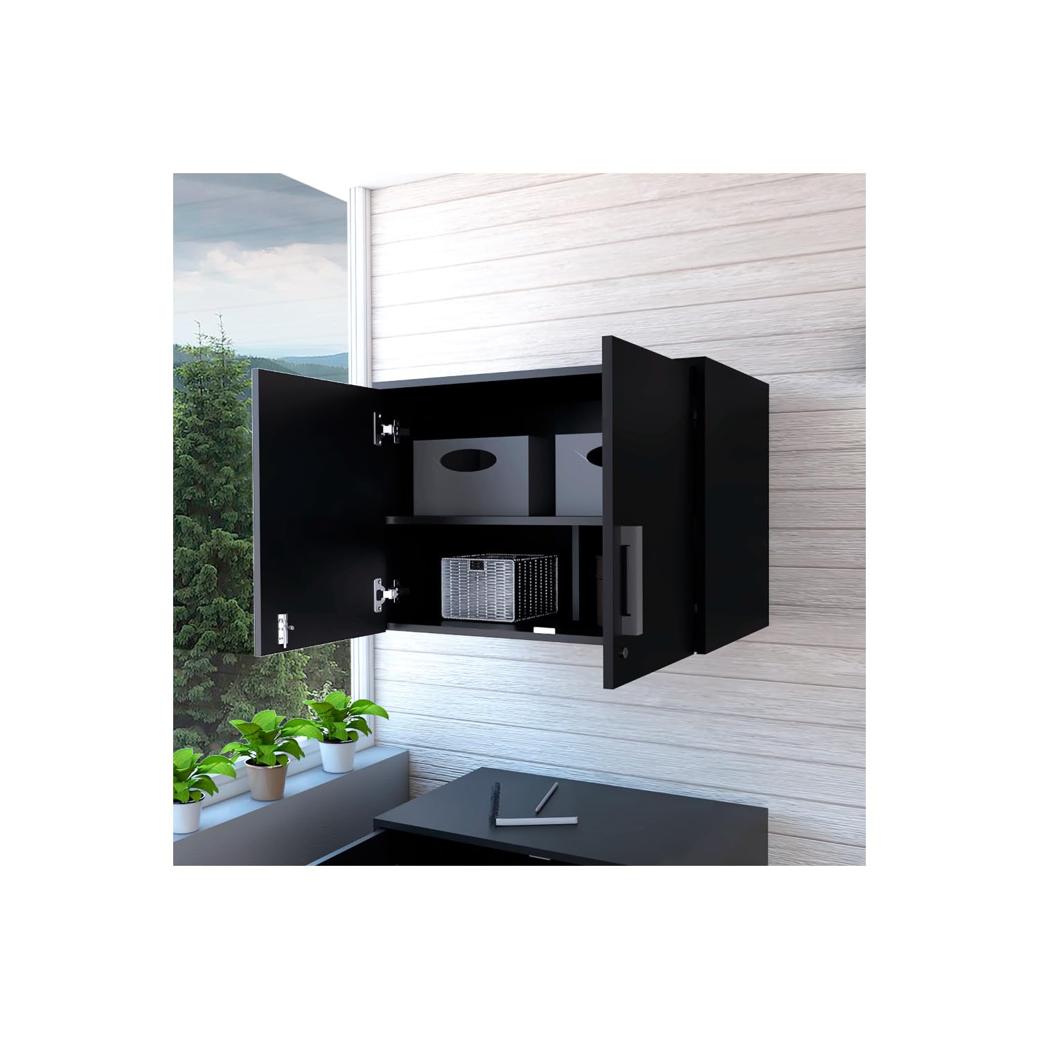 Depot E-Shop Wall Storage Cabinet 20&Quot; H, 2 Doors, 3 Internal Shelves, Black, Modern