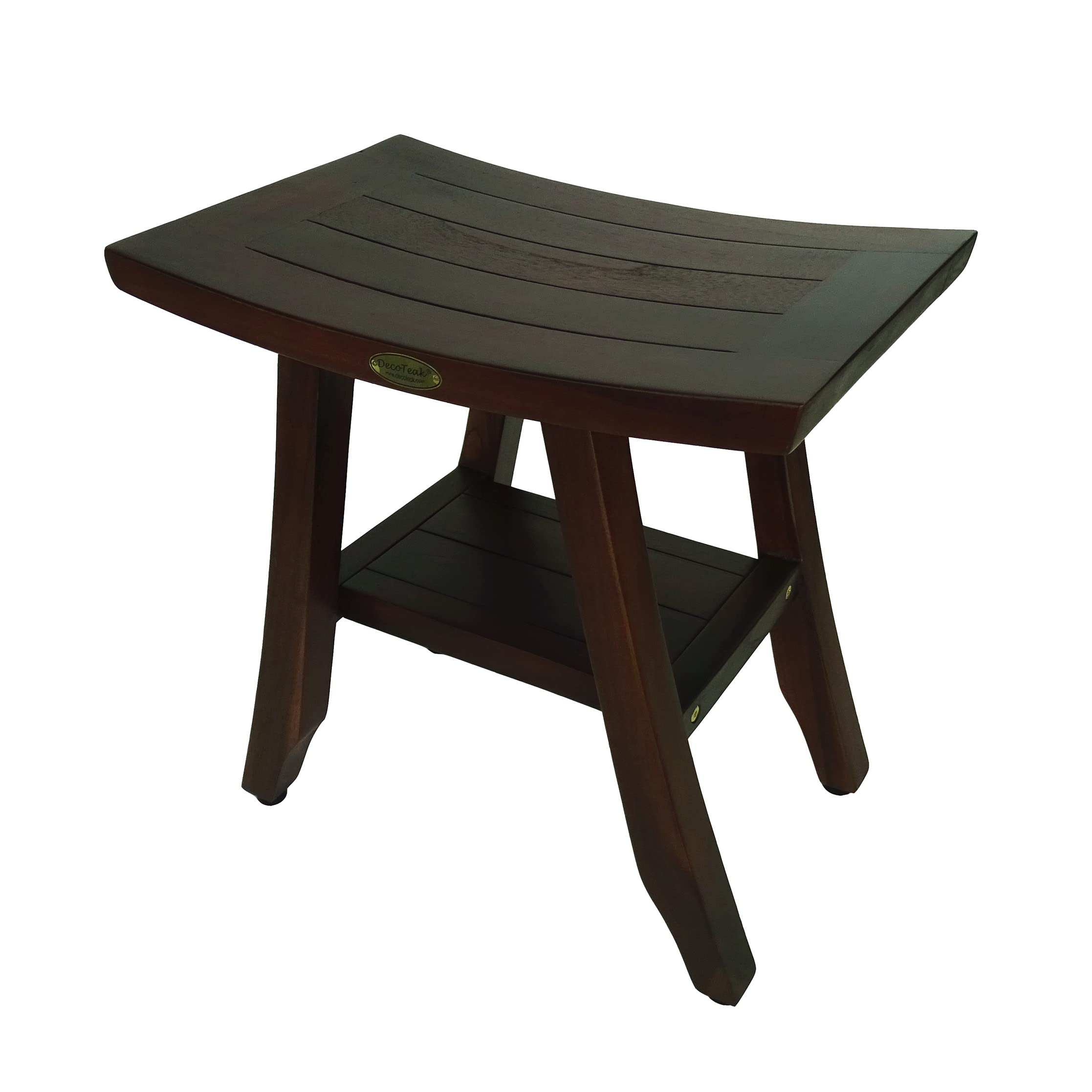DecoTeak Satori 18 Inch Shaving Waterproof Teak Wood Shower Bench Stool Seat Chair for Inside Shower Provides Safety, Storage, a