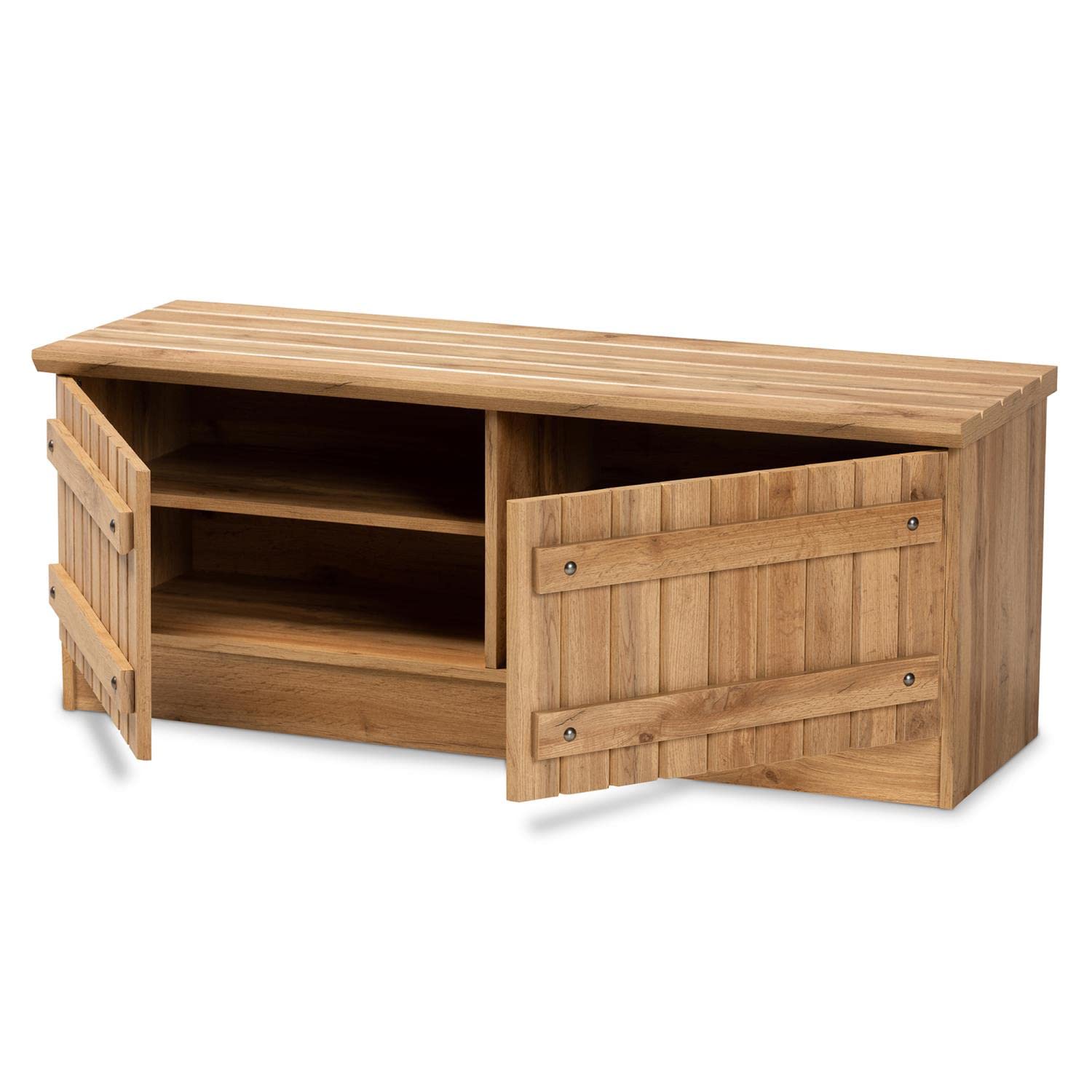 Baxton Studio Oswald Natural Oak Brown Finished Wood 2-Door Storage Bench