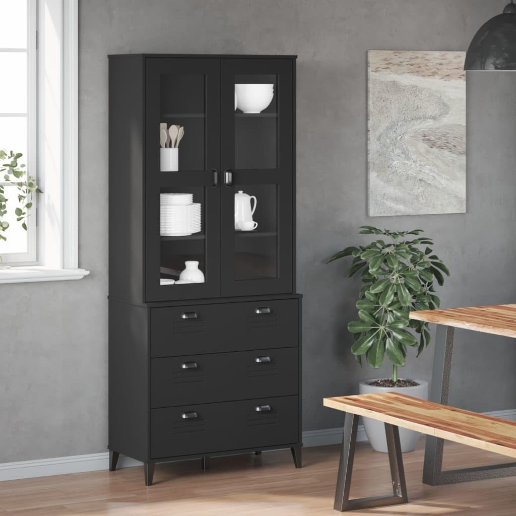 vidaXL VIKEN High Sideboard Solid Pine Black 80x40x190 cm, Medium, 3207151