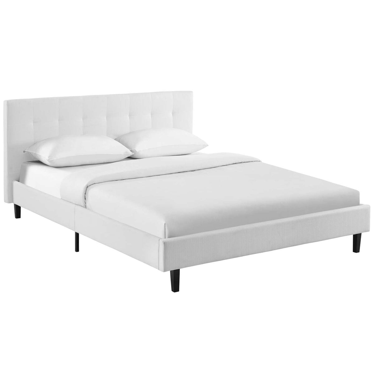 Modway Linnea Upholstered White Queen Platform Bed With Wood Slat Support