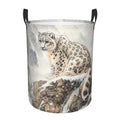 IYOVI snow leopard cute Laundry Hamper Round, Large Canvas Fabric Lightweight Storage Basket Toy Organizer