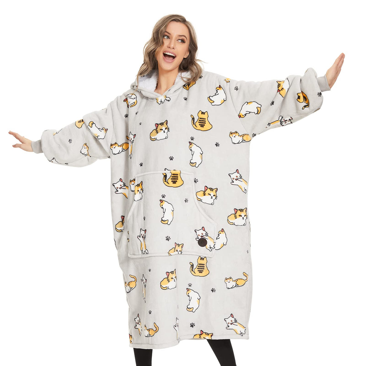 Three Poodle Wearable Blanket Hoodie, Oversized Sherpa Blanket Sweatshirt For Adults Women Men Kids, Cozy And Warm Cat Hooded Bl