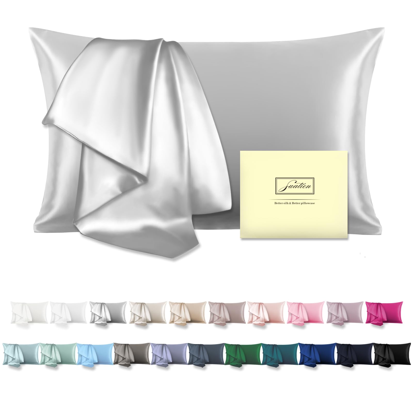 Natural Mulberry Silk Pillowcase For Hair And Skin Standard Size 20'X 26' With Hidden Zipper Soft Breathable Smooth Cooling Si