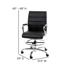 Flash Furniture Whitney Mid-Back Swivel LeatherSoft Drafting Chair with Padded Seat, Armrests, and Foot Ring, Adjustable Office Chair, Black/Chrome