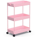 Spacekeeper Rolling Storage Cart 3 Tier, Bathroom Cart Organizer Laundry Room Organizer Utility Cart Mobile Shelving Unit Multi-Functional Shelves For Office, Kitchen, Bathroom, Pink
