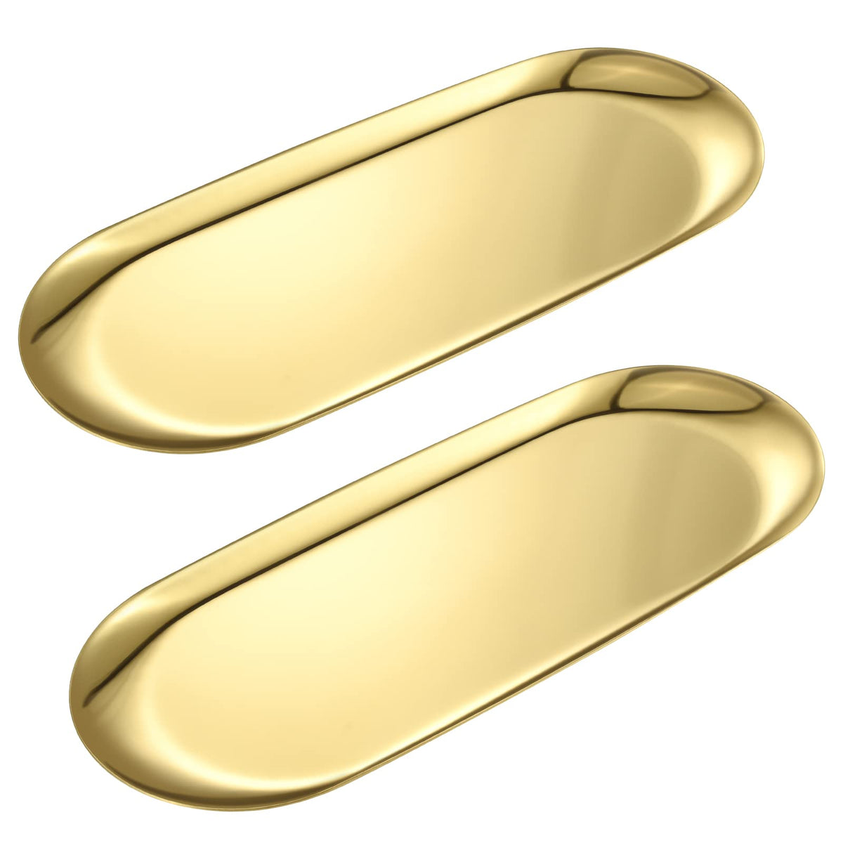 2 Pack Gold Oval Vanity Tray, Stainless Steel Jewelry Tray, Bathroom Tray, Makeup Cosmetic Trays,Towel Napkin Tray,Storage Organ
