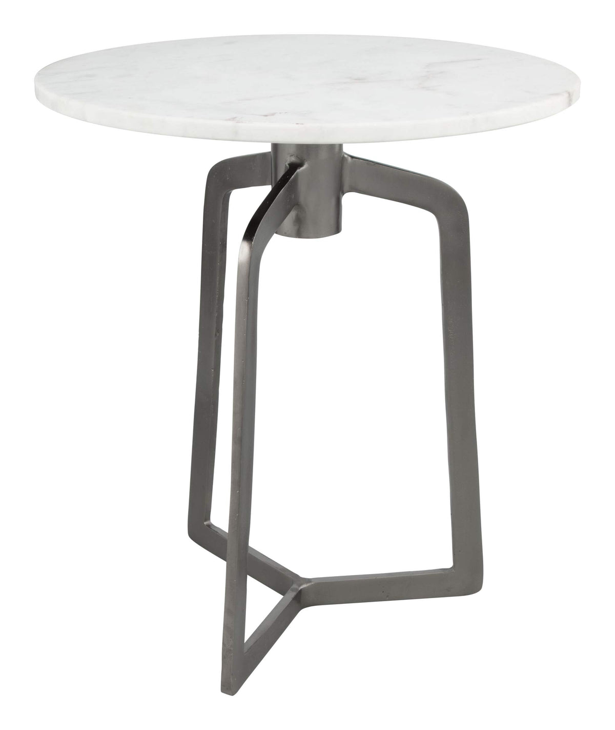 HomeRoots Decor 18-inch x 18-inch x 21-inch White Marble & Black, Marble, Aluminium, Side Table