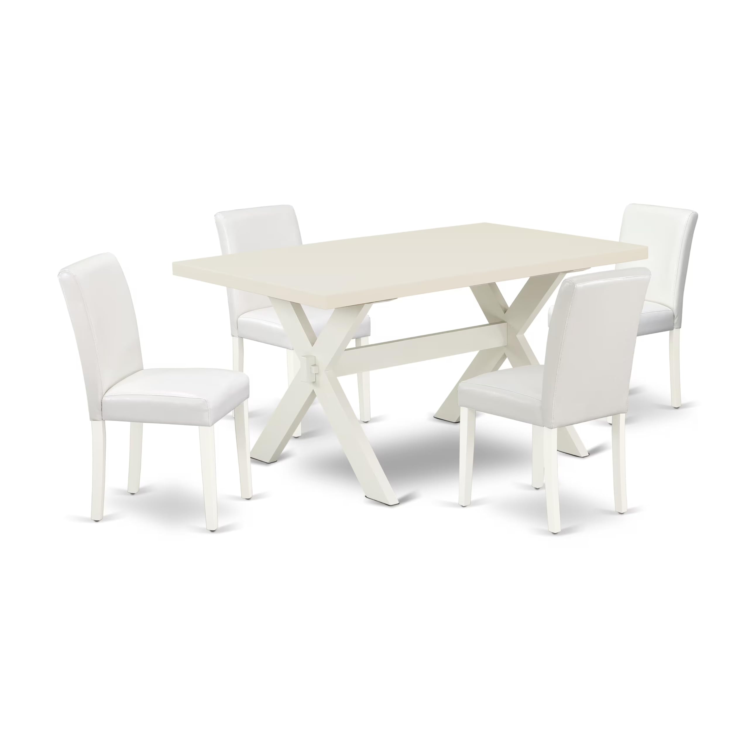 East West Furniture X026Ab264-5 5 Piece Dining Set Includes A Rectangle Dining Room Table With X-Legs And 4 White Faux Leather Upholstered Parson Chairs, 36X60 Inch, Multi-Color