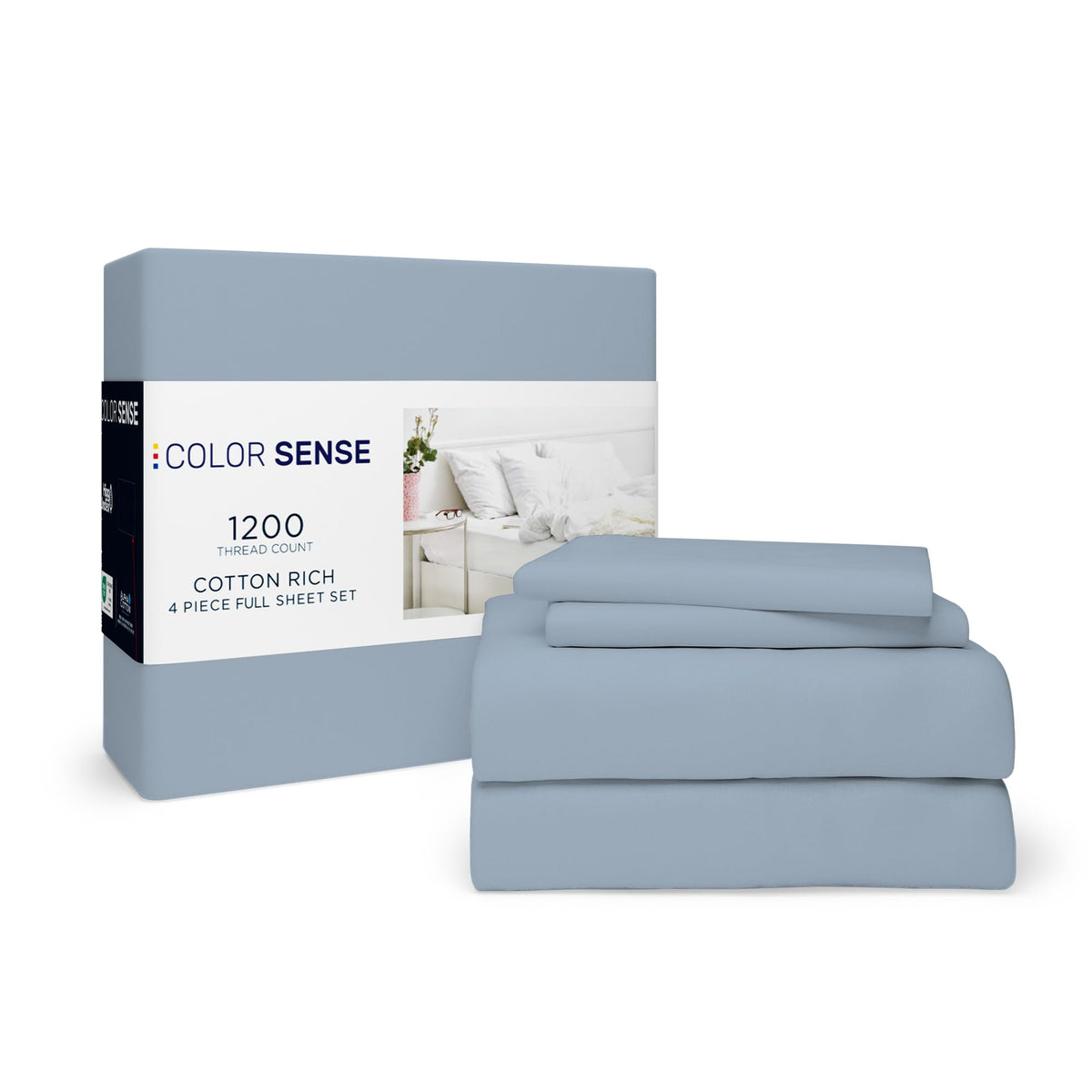 Color Sense 1200 Thread Count King Bluish Gray Sheet Set, Hotel Luxury Cotton Rich Ultra Soft Sateen Sheets, Easy Care Bed Sheet