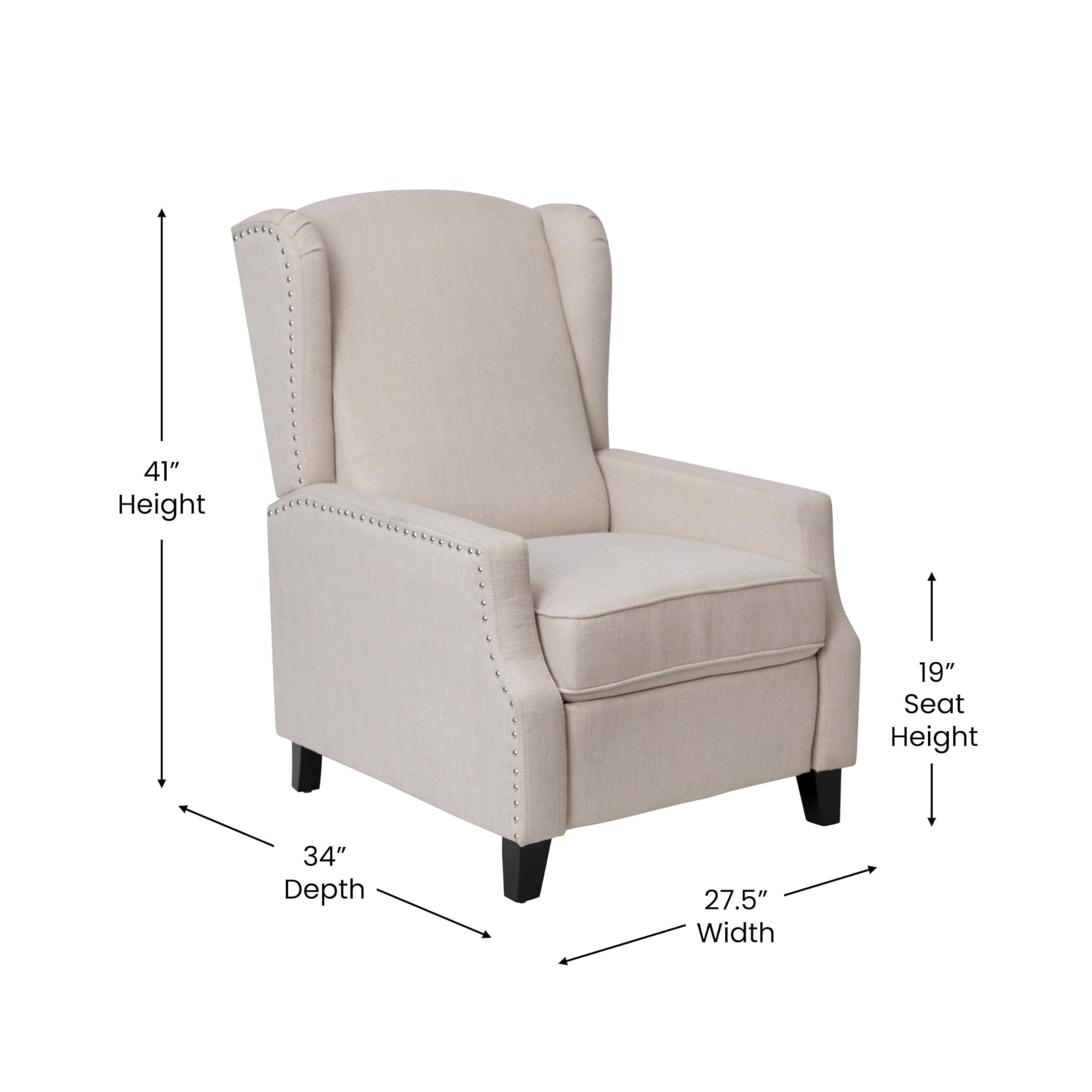 Flash Furniture Prescott Polyester Fabric Upholstered Slim Wingback Recliner, Modern Pushback Recliner Chair with Pocket Spring Seat, Cream
