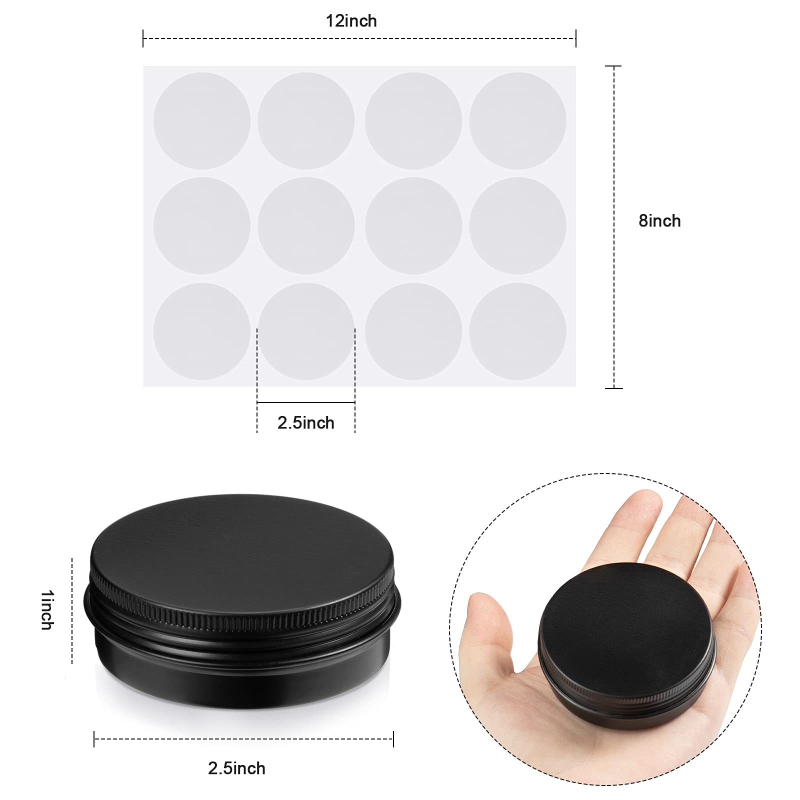 2 Oz Metal Round Tins Aluminum Tin Cans Salve Tins Containers With Screw Lid 10 Sheets Stickers For Salve Spice Candies Balms Ca