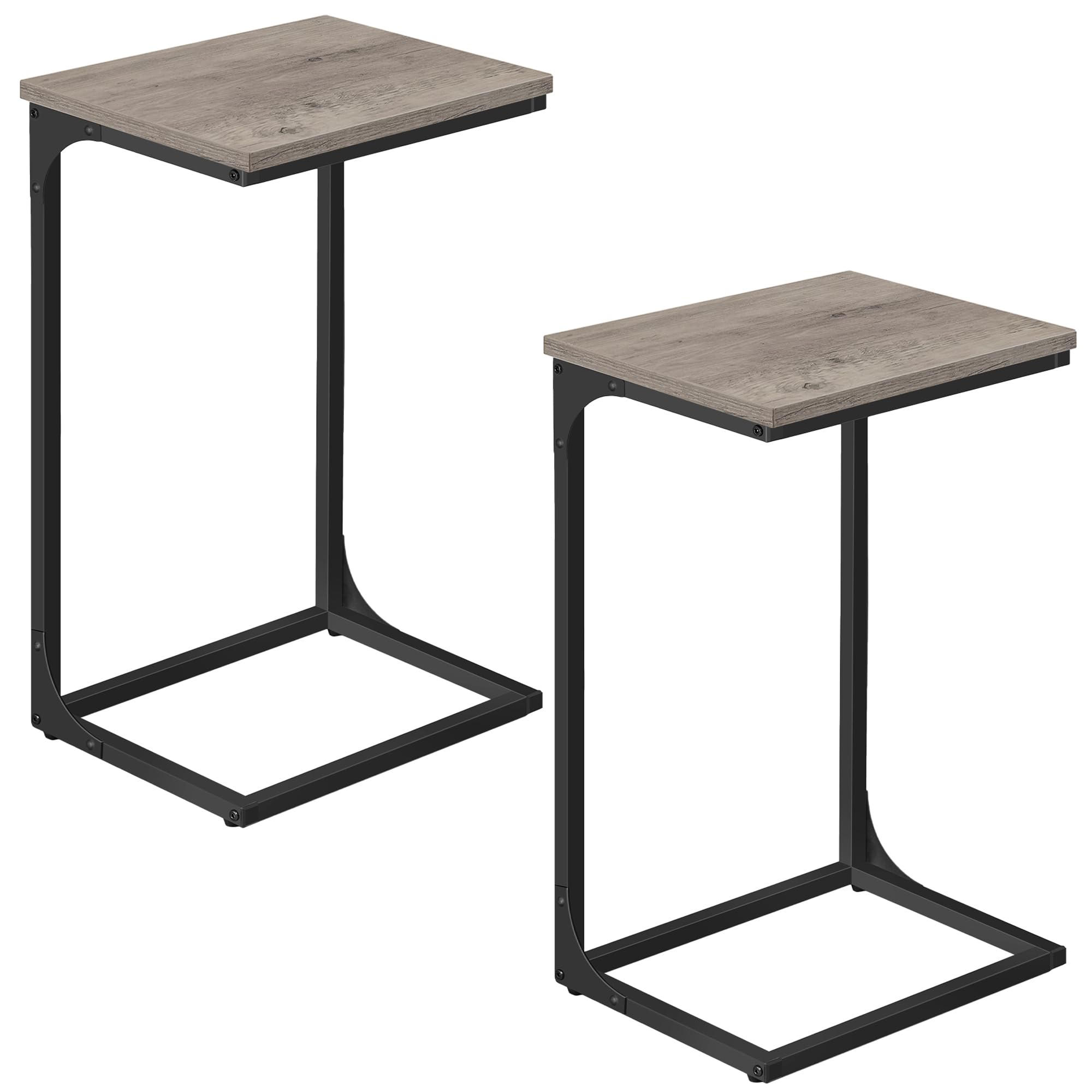 VASAGLE C-Shaped End Table, Set of 2, Side Table for Sofa, Couch Table with Metal Frame, Small TV Tray Table for Living Room, Be