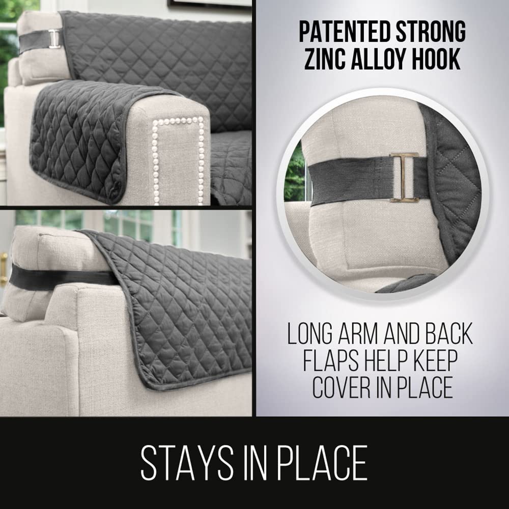 Sofa Shield Patented Couch Slip Cover, Large Cushion Protector, Reversible Stain And Dog Tear Resistant Slipcover, Quilted Microfiber 70” Seat, Washable Covers For Dogs Pets Kids, Charcoal