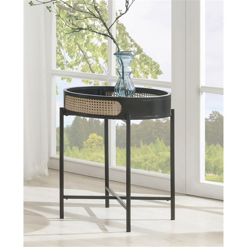 Acme Furniture Round End Table with Open Top, Black