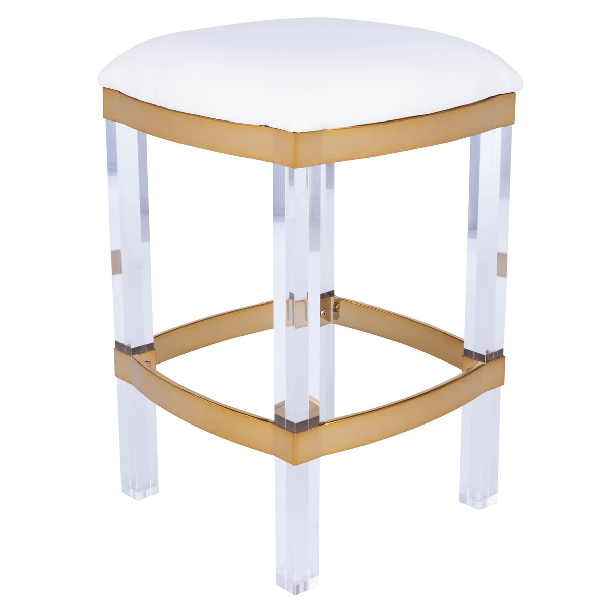 HomeRoots White Stainless Steel; Acrylic Acrylic and Polished Gold Counter Stool