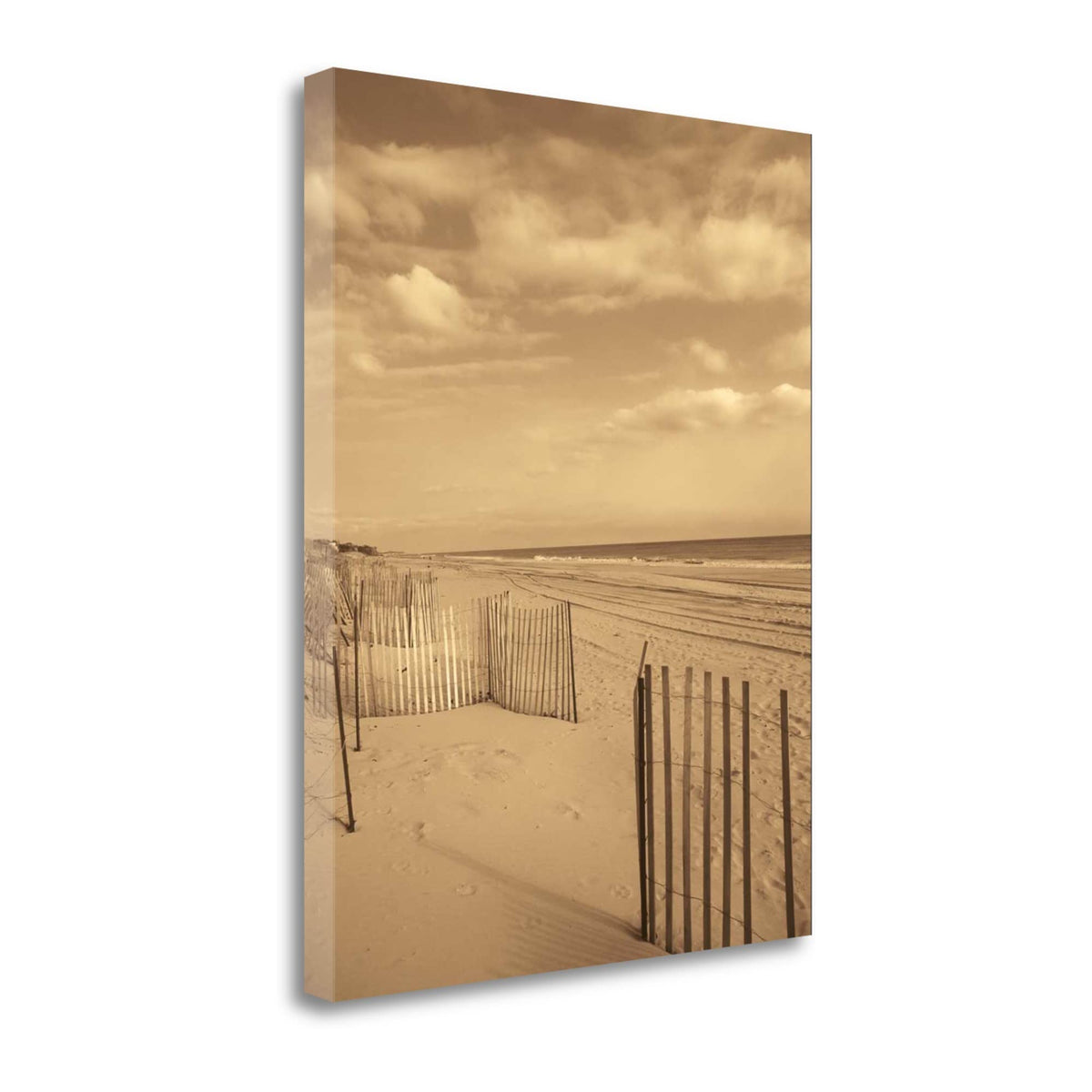 19' Sepia Toned Beach Scene Giclee Print on Gallery Wrap Canvas Wall Art