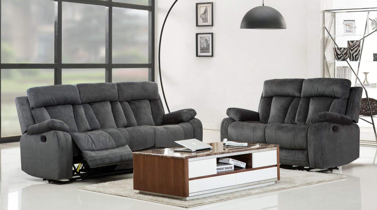 HomeRoots Fabric 68'' X 38'' X 32-40'' Modern Gray Leather Sofa and Loveseat