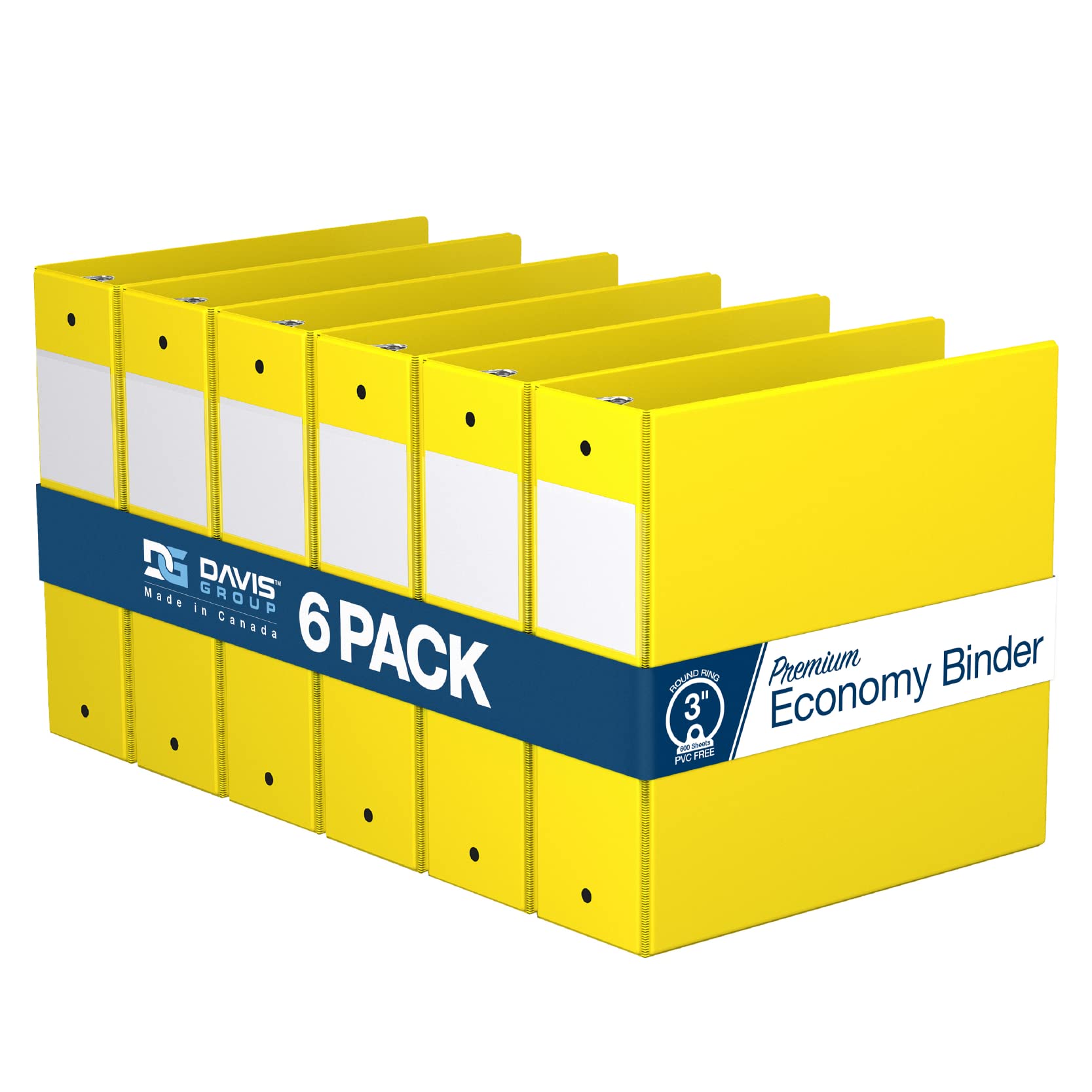 Premium Economy 3-Inch Binder, 3-Ring Binder For School, Office, Or Home, Colored Binder Notebook, Pack Of 6, Round Ring, Yellow