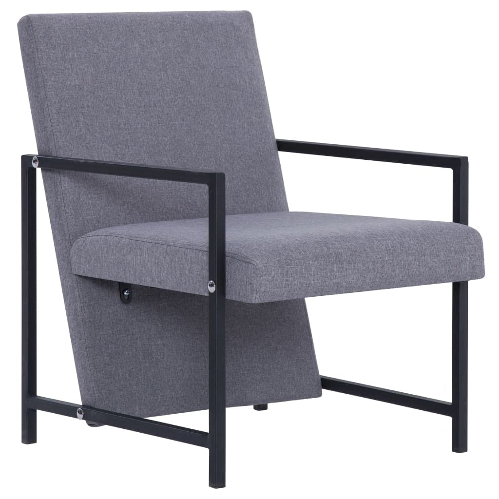 vidaXL Modern Cube Armchair with Chrome Feet - Light Gray Fabric - Ergonomic Design - Solid Wood Frame.