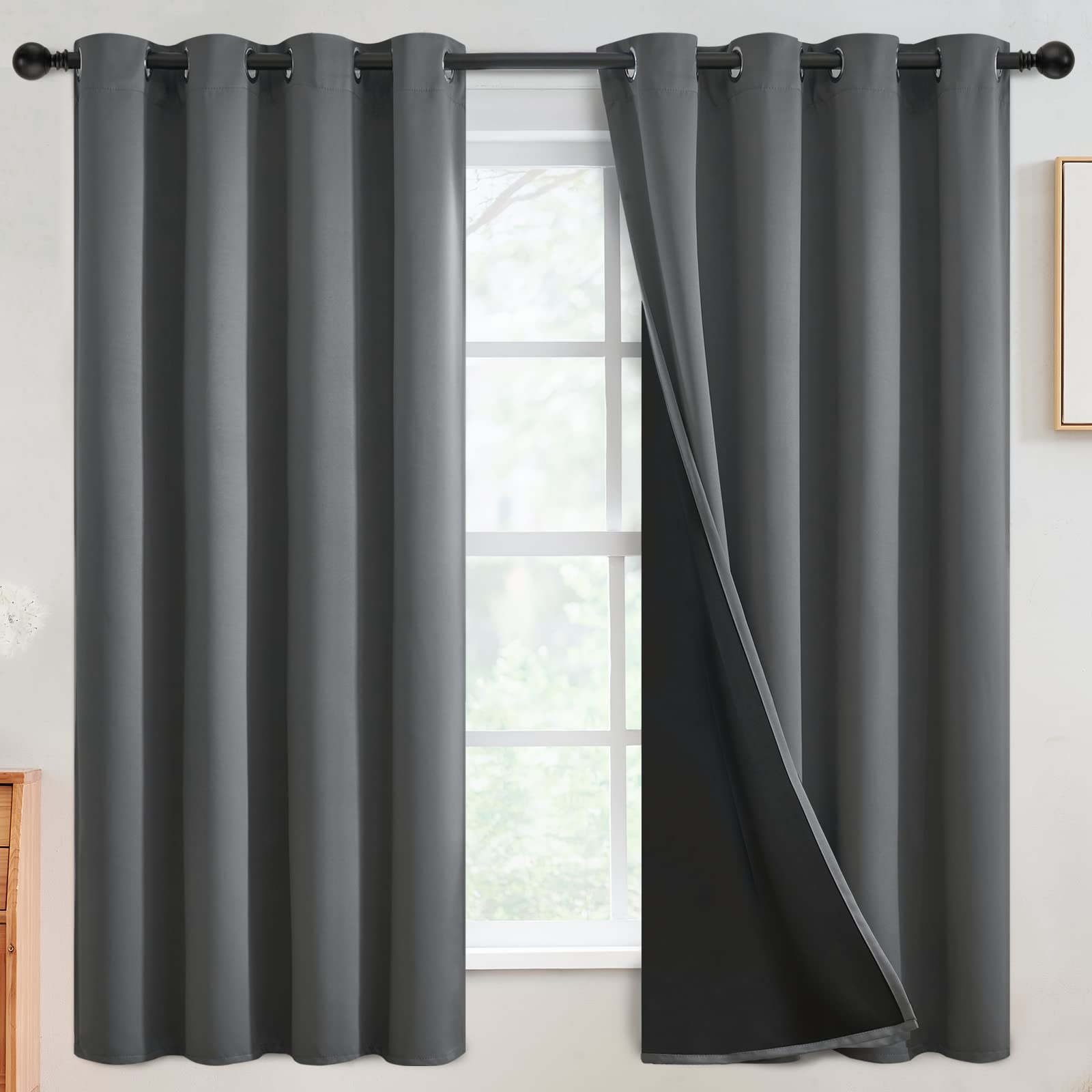 Simplehome 100% Blackout Curtains For Bedroom,Thermal Insulated Grommet Window Drapes Room Darkening Grey Curtains For Living Ro