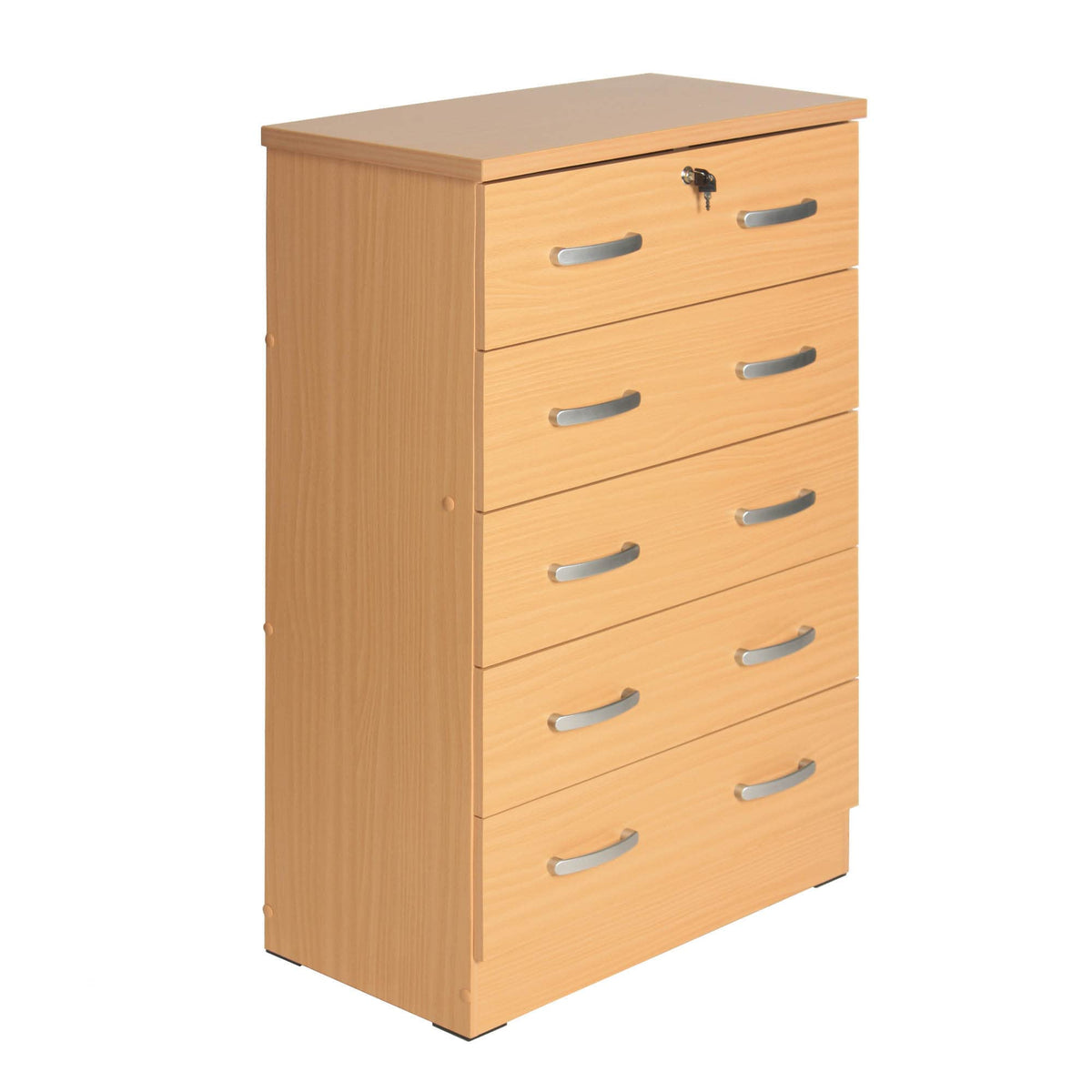 Better Home Products Cindy 5 Drawer Chest Wooden Dresser With Lock Beech (Maple)