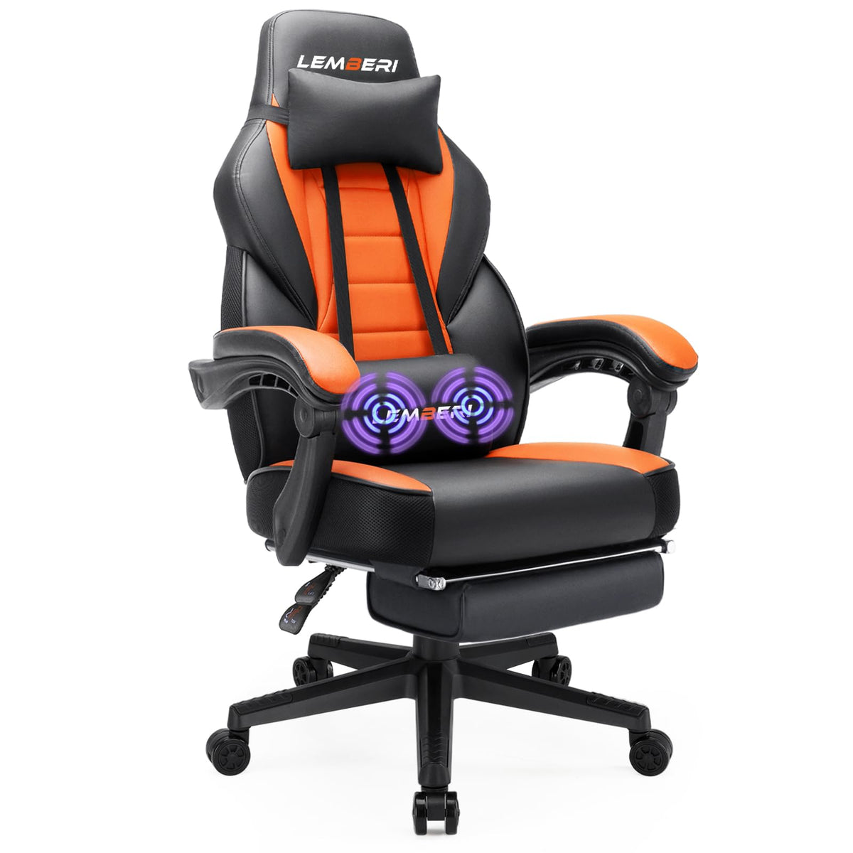 Lemberi Gaming Chairs With Footrest,Ergonomic Video Game Chairs For Adults,Big And Tall Gaming Chair 400Lb Weight Capacity, Racing Style Gaming Computer Gamer Chair With Headrest And Lumbar Support