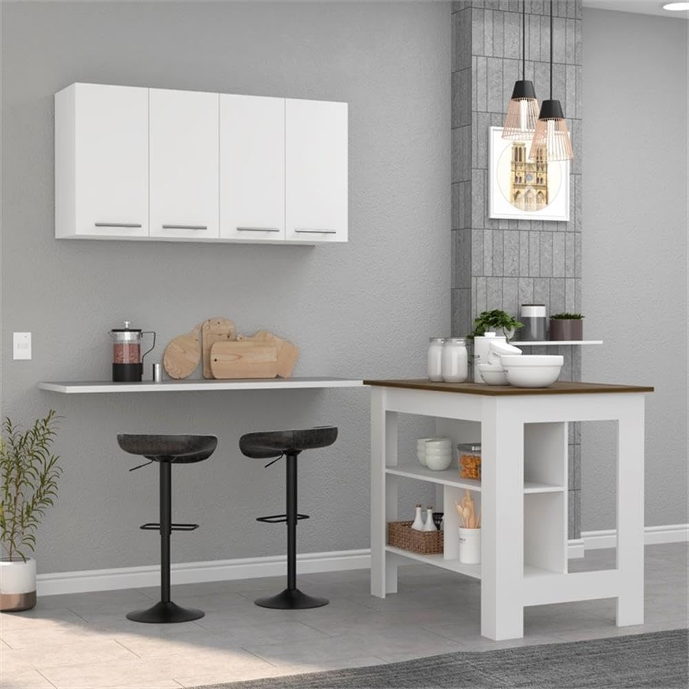 Fm Furniture Caledon Kitchen Set,35.4' H X 40.5' W X 27.5' D,White/Walnut