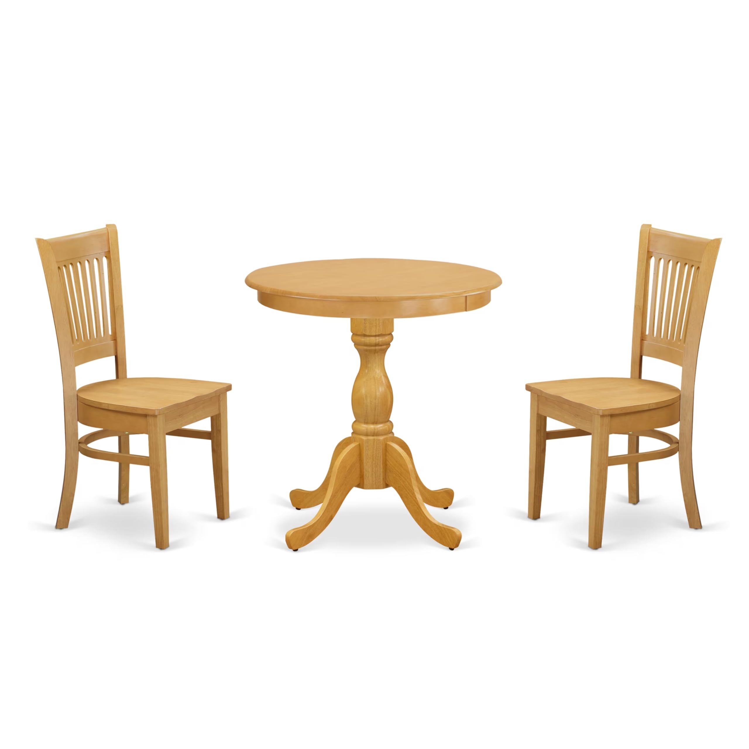 East West Furniture Esva3-Oak-W 3 Piece Modern Dining Table Set Contains A Round Wooden Table With Pedestal And 2 Kitchen Dining Chairs, 30X30 Inch, Oak