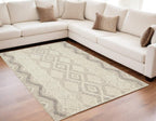 HomeRoots 512776 8 x 10 ft. Ivory Taupe & Gray Wool Geometric Hand Tufted Handmade Stain Resistant Rectangle Area Rug