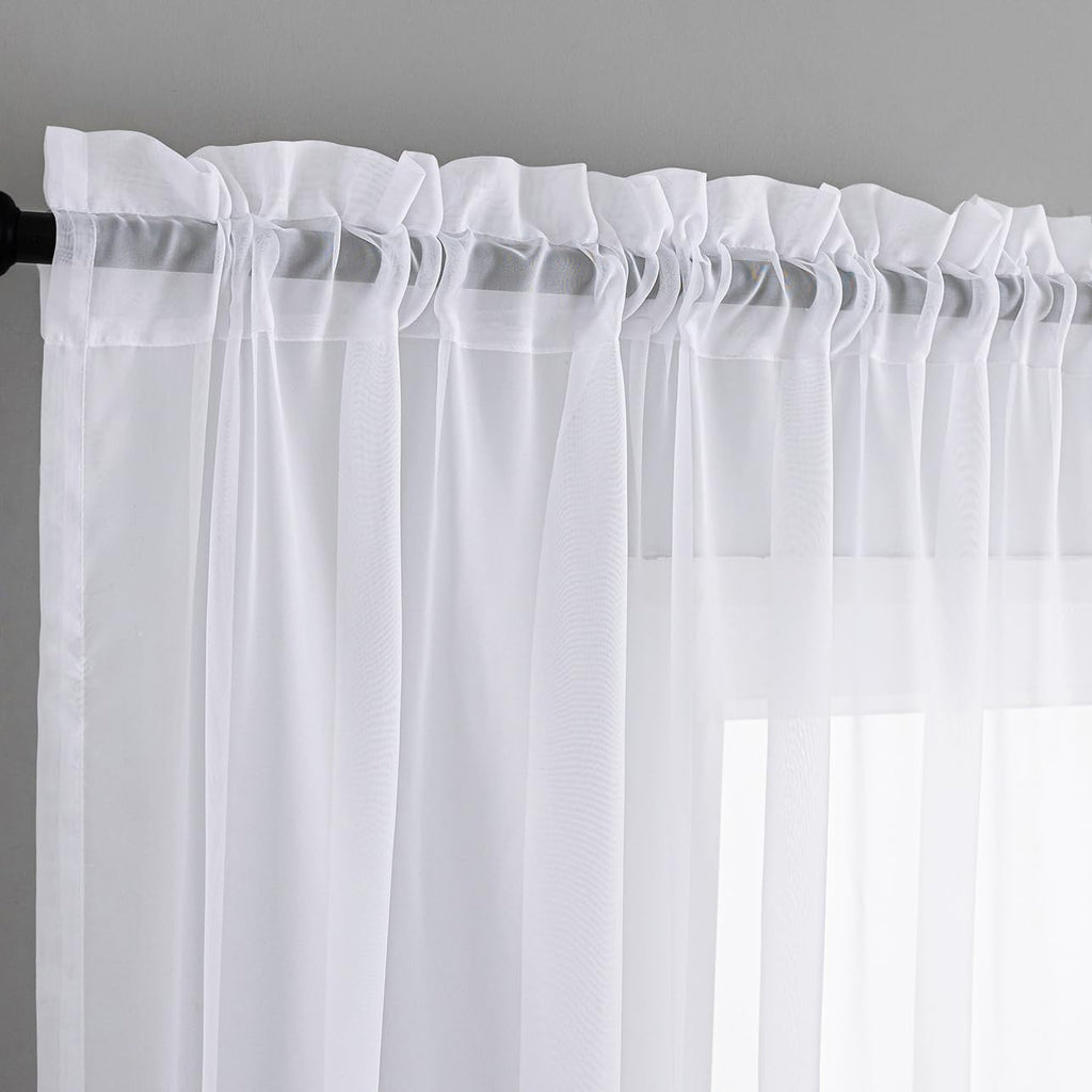 Sheer White Curtains, Sheer Curtains 63 Inch Length 2 Panels Set, Rod Pocket Voile Fimly Sheer Drapes For Living Room/Bedroom, L