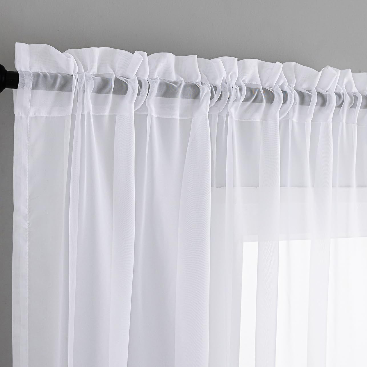 Sheer White Curtains, Sheer Curtains 63 Inch Length 2 Panels Set, Rod Pocket Voile Fimly Sheer Drapes For Living Room/Bedroom, L