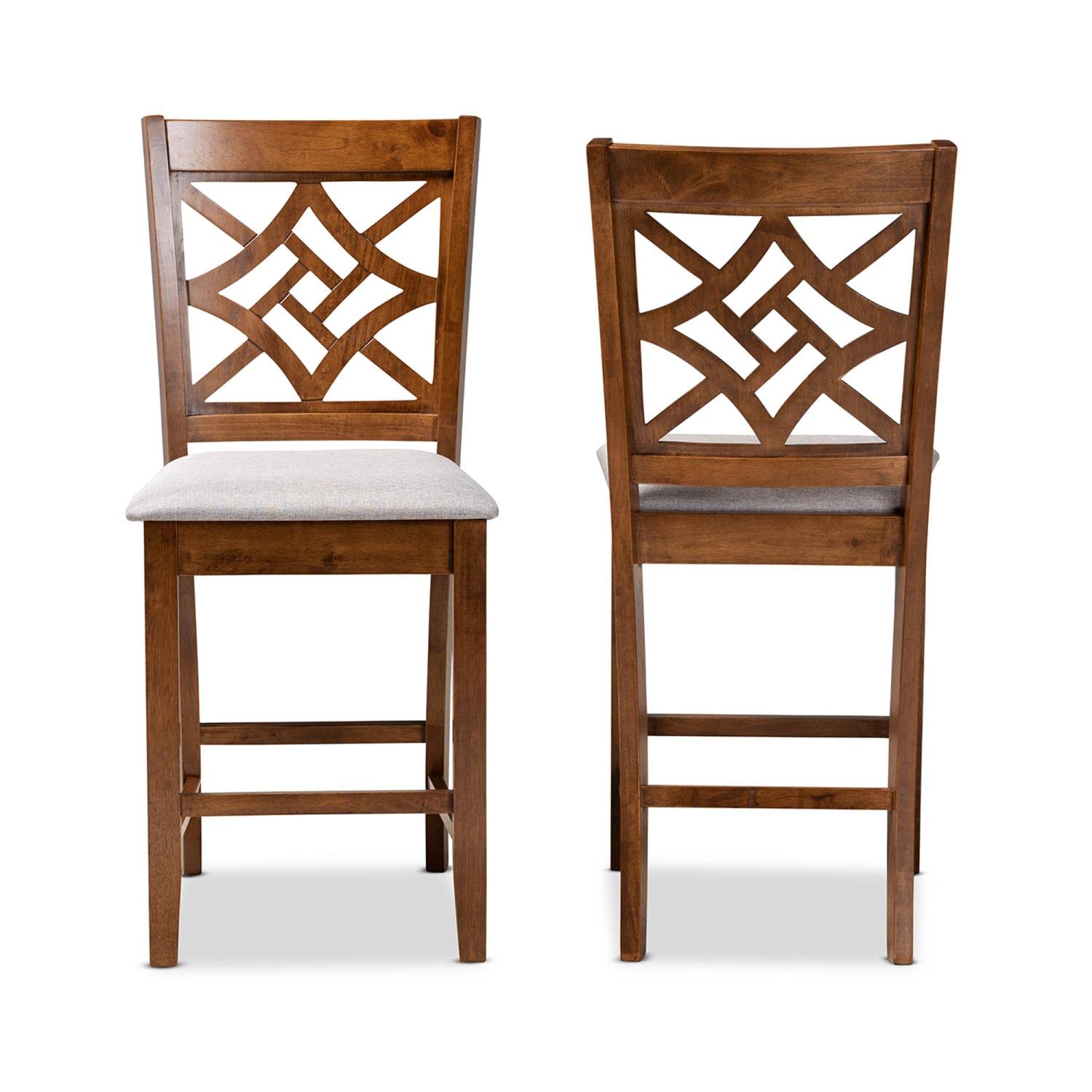 Baxton Studio Nicolette Modern and Contemporary Grey Fabric Upholstered and Walnut Brown Finished Wood 2-Piece Counter Stool Set