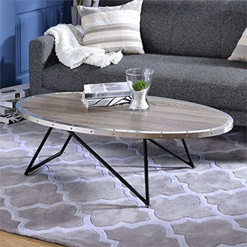 Acme Allis Round Coffee Table In Weathered Gray Oak