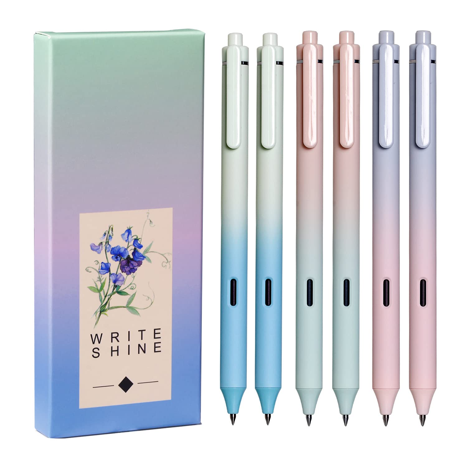 Xize Sh Fine Point Cute Pens For Journaling 0.5Mm Comfort Grip Smooth Writing Kawaii Pens For Women,Silent Pressing Gradient Col