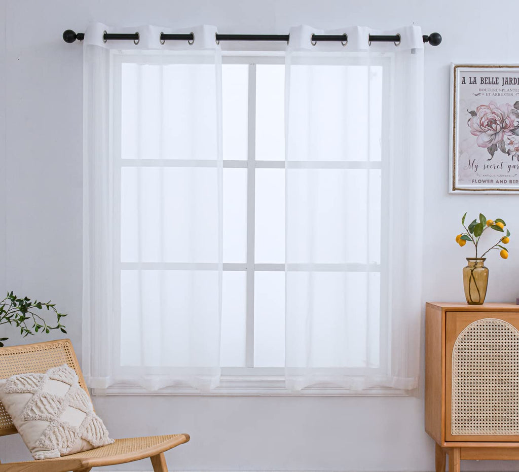 Pi Short Sheer Curtains Grommet Panels,Light Voile Textured Sheer Curtain For Kitchen/Study Room 2 Panels (W52 X L45, Optical White)