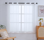 Pi Short Sheer Curtains Grommet Panels,Light Voile Textured Sheer Curtain For Kitchen/Study Room 2 Panels (W52 X L45, Optical White)