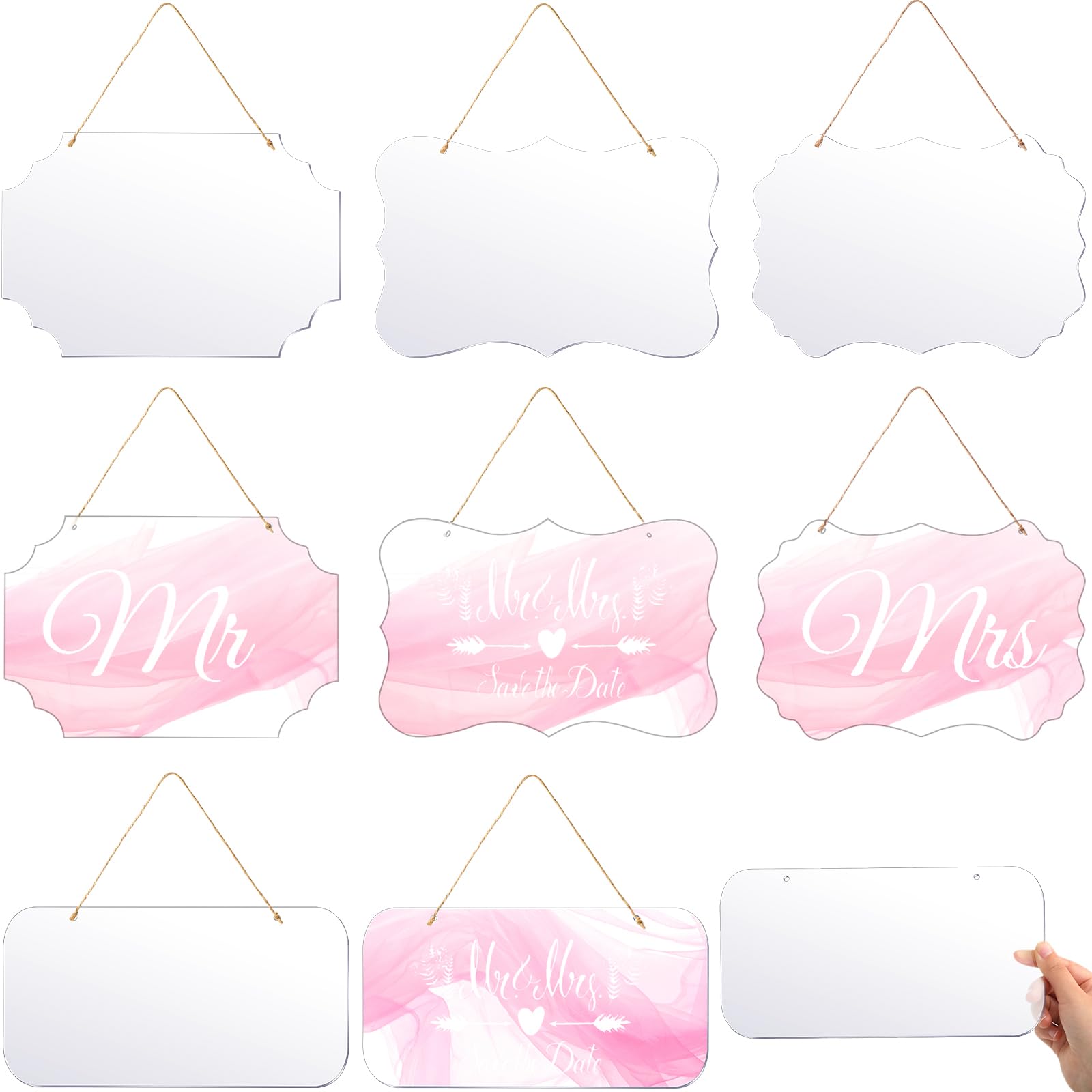 Qunclay 8 Pcs Reserved Signs for Wedding Chairs Acrylic Tag Unfinished Acrylic Hanging and Clear Blank DIY Signs for Mr Mrs Wedd