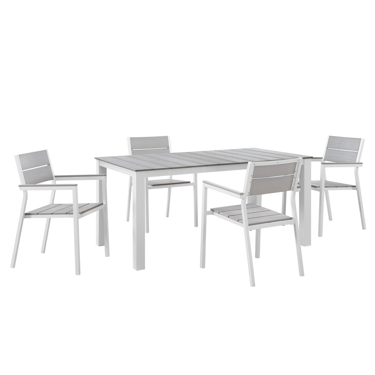 Lexmod Maine 5 Piece Outdoor Patio Dining Set In White Light Gray