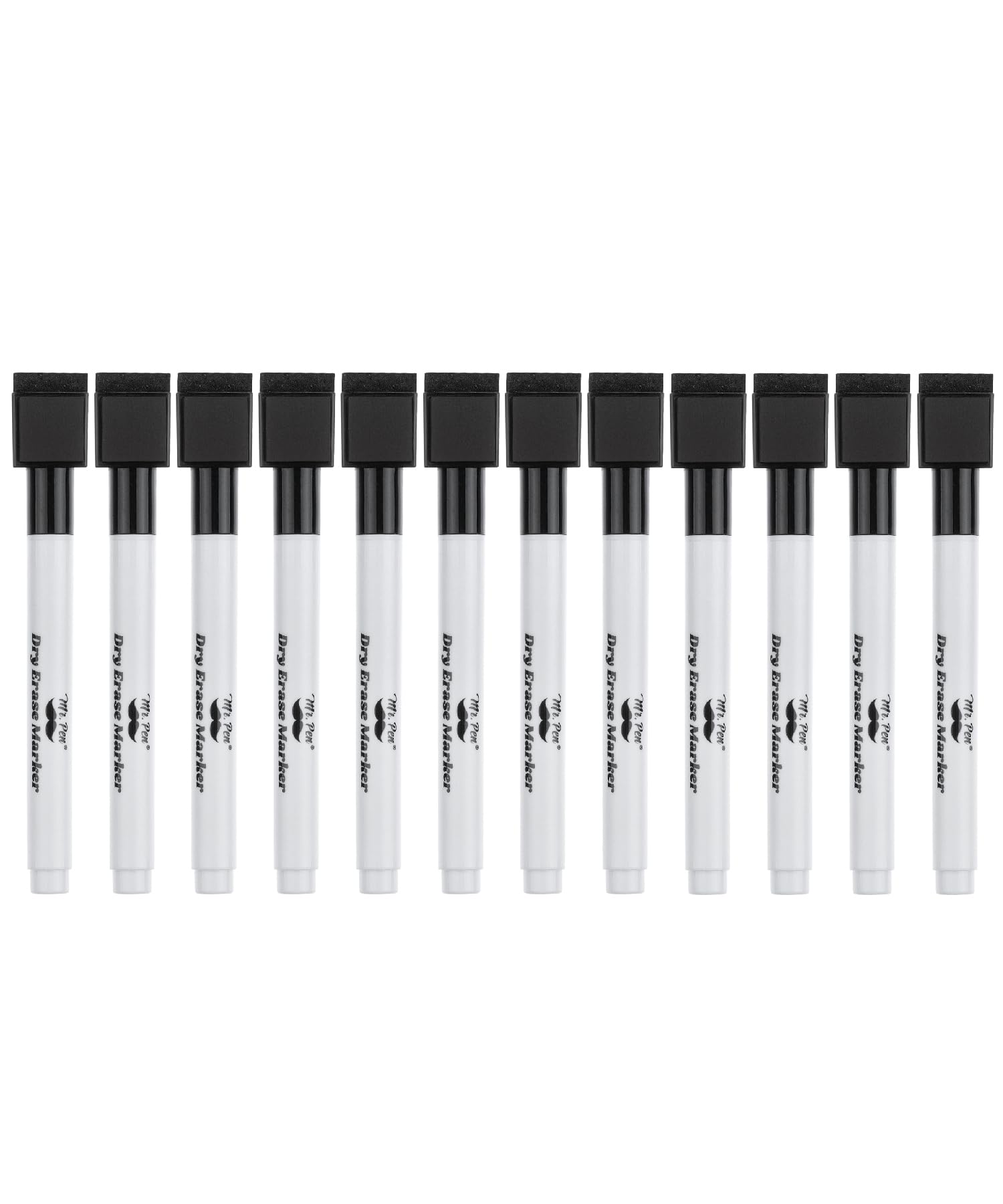 Mr. Pen Magnetic Dry Erase Markers - 12 Pack, Black Fine Tip With Eraser Cap