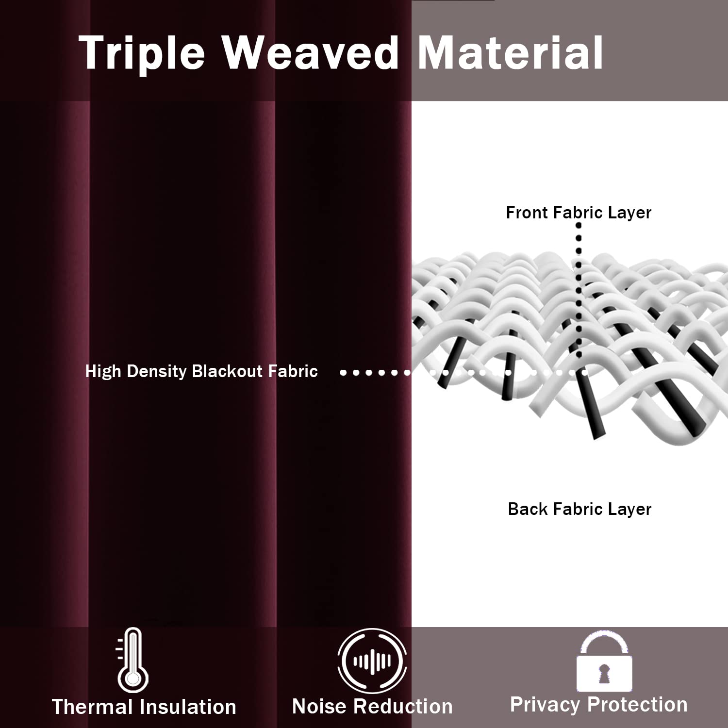 Jiuzhen Short Curtains Kitchen Half Window Blackout Curtains With Tiebacks For Baseroom Shadows, Grommet Curtains For Living Room, Set Of 2 Window Curtain Panels, 42 X 36 Inch Length,Burgundy