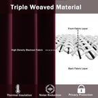 Jiuzhen Short Curtains Kitchen Half Window Blackout Curtains With Tiebacks For Baseroom Shadows, Grommet Curtains For Living Room, Set Of 2 Window Curtain Panels, 52 X 36 Inch Length,Burgundy