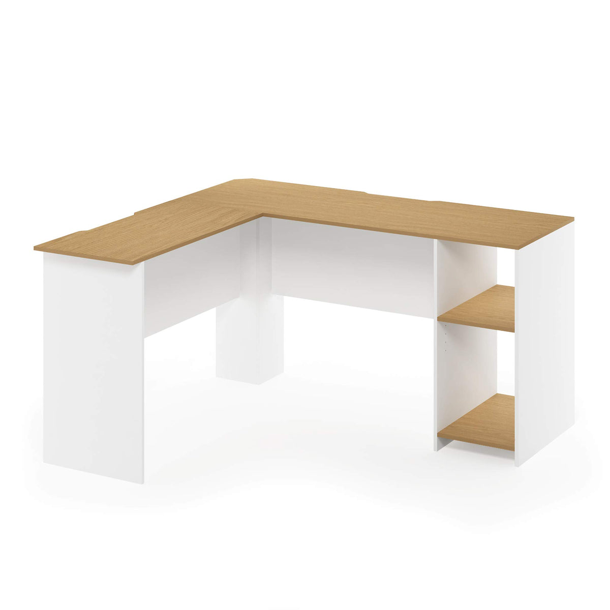 Furinno Indo L-Shaped Computer Desk With Bookshelf, Natural/White