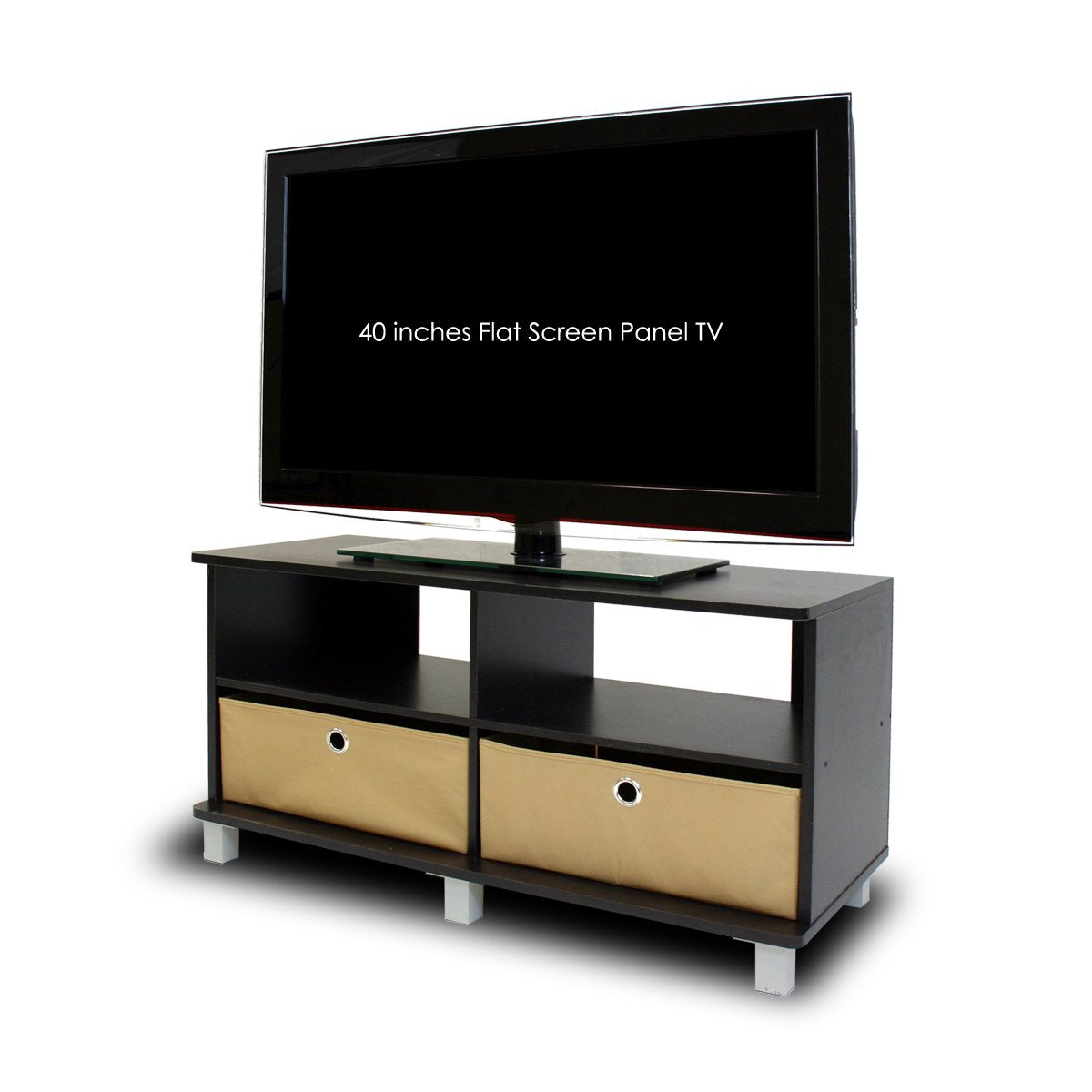 Furinno Entertainment Center w/2 Bin Drawers, Espresso/Brown