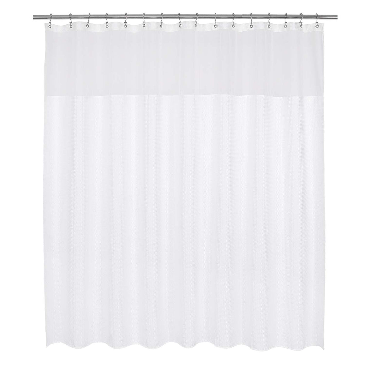 Barossa Design Large Fabric Shower Curtain With Sheer Window 96 X 78 Inch, Waffle Weave, Hotel Grade, 230 Gsm Heavyweight, Water