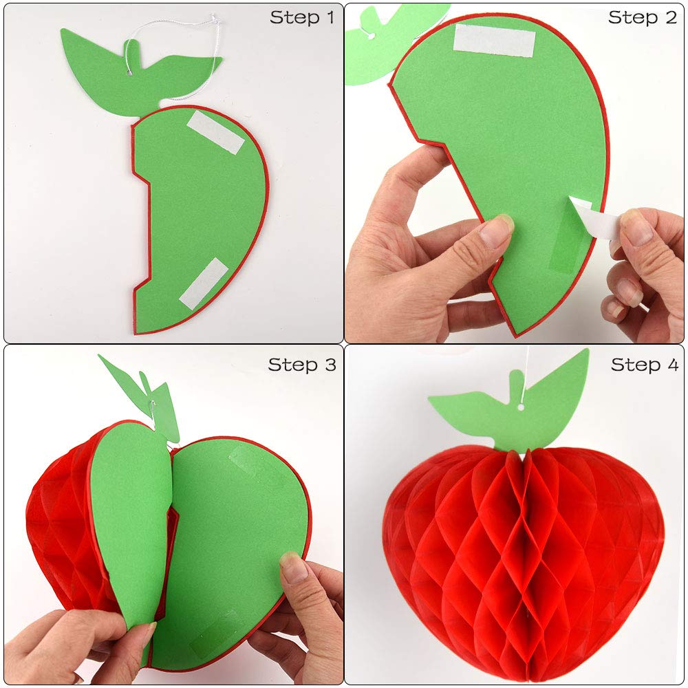 Fepito 10 Pack 7 Inch Apple Tissue Honeycomb Hanging Red Paper Apple Decorations Fruit Decoration For Back To School, Baby Showe