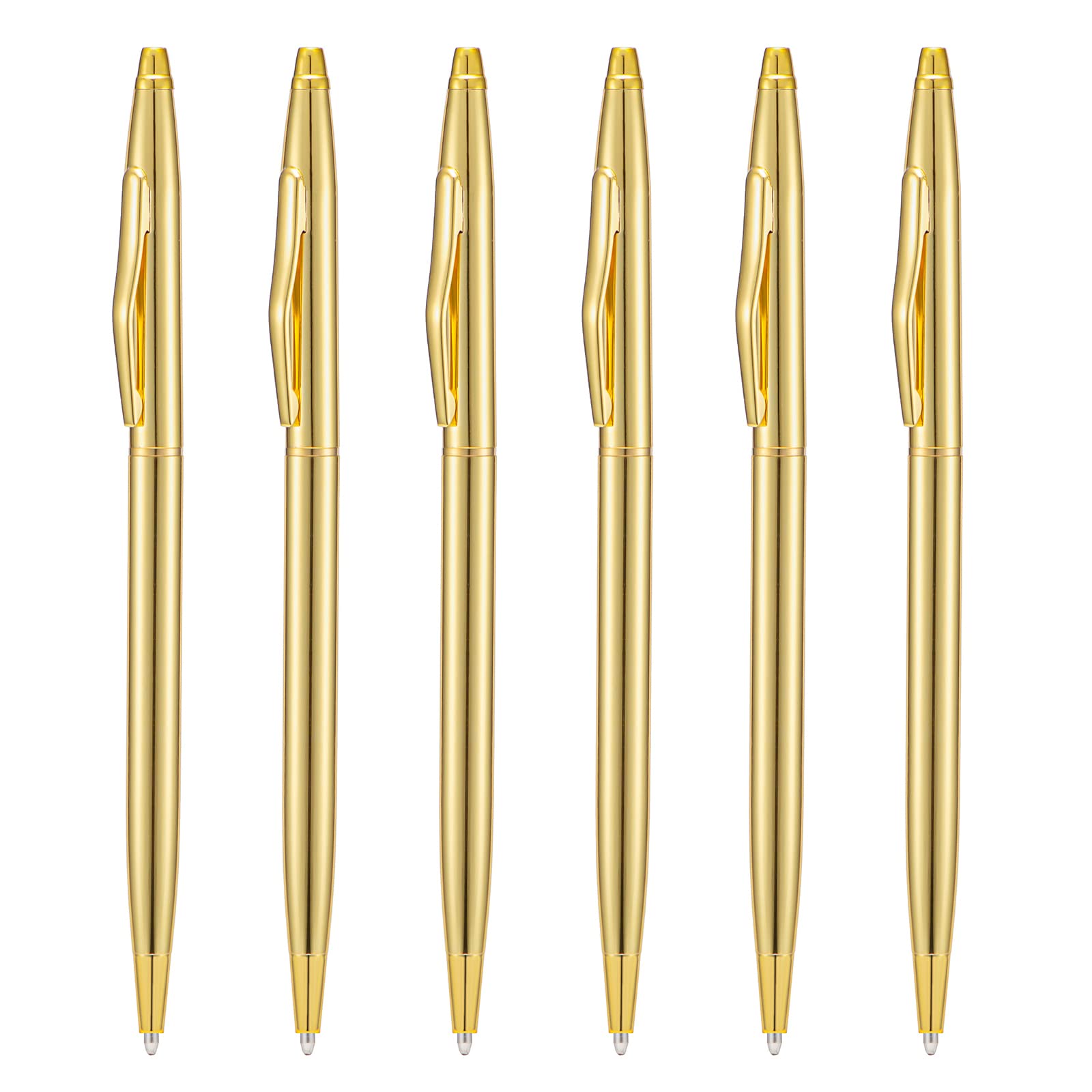 Wikult 6 Pieces Golden Slim Metal Ballpoint Pen, 1Mm Medium Point Black Ink Smooth Writing, For Business Office Teacher Student