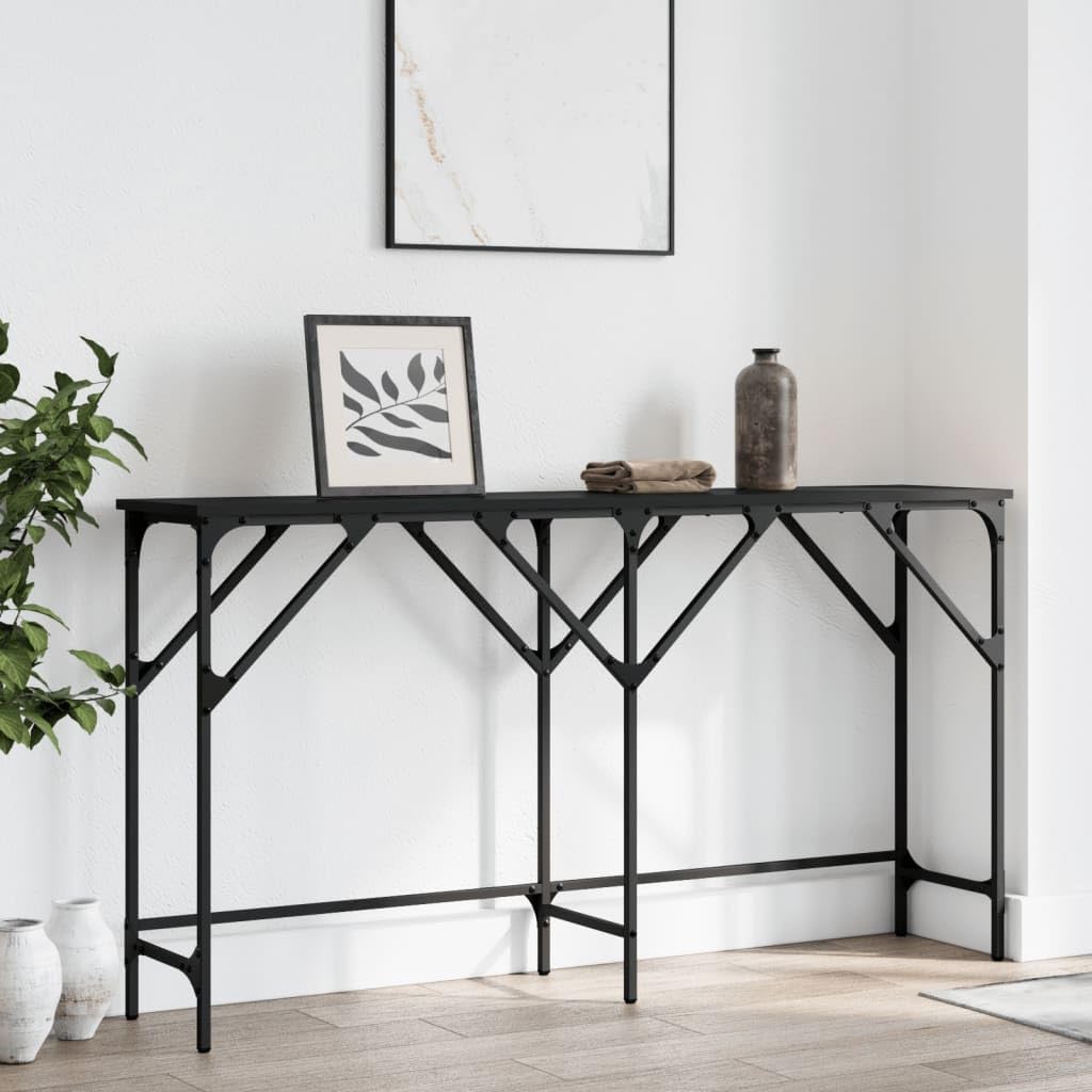vidaXL Console Table in Black, Engineered Wood with Smooth Surface, Robust Metal Frame, Perfect for Living Room or Entryway, 55.1"x11.4"x29.5"