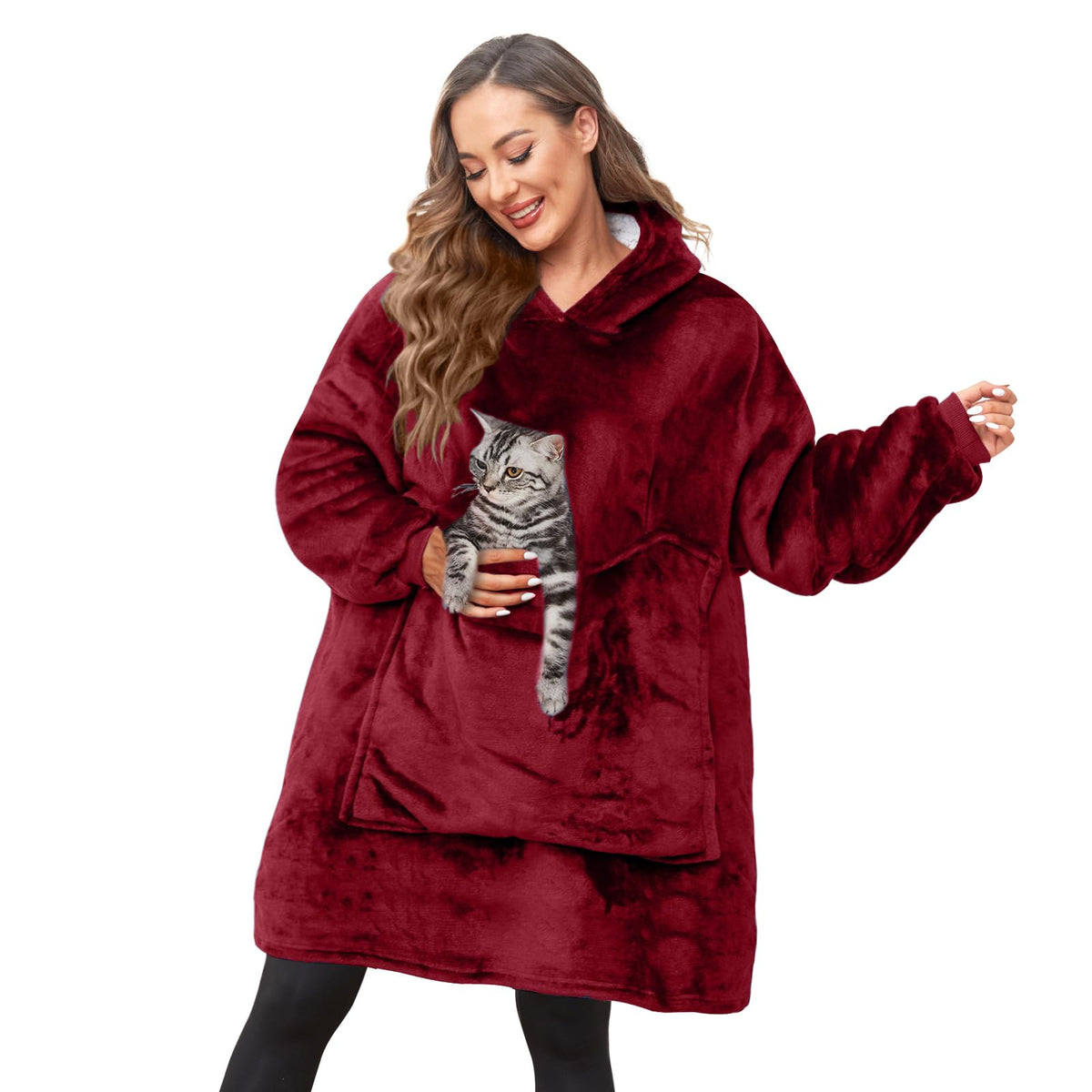 Wearable Blanket Hoodie, Warm Cozy Blanket Sweatshirt For Adult Women Men, Flannel Sherpa Hooded Blanket With Giant Pocket One S